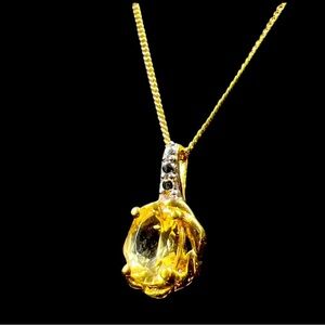 Vintage Yellow Quartz Gemstone Pendant Necklace Vermeil Gold 925 SterlingSilver